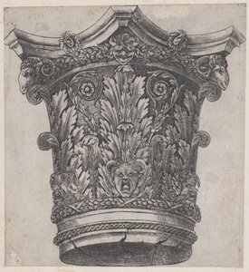 Speculum Romanae Magnificentiae: Capital con cabezas de carnero y máscaras, ca. 1537
