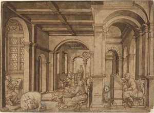 Cuatro evangelistas en un scriptorium de Master I.K.