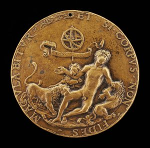 Una alegoría de la fe: Leones devorando a un joven desnudo [anverso] de Master IO.FF.