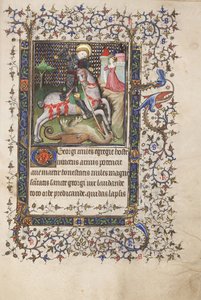 MS Widener 4 f.188r, San Jorge luchando contra el dragón, de un Libro de Horas, uso de Rennes, c.1405 de Master Lucon