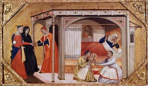 El nacimiento de la Virgen María, c. 1365-1370 de Master of Ashmolean Predella