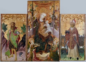Virgen con niño, San Juan Bautista y San Ambrosio - Retablo con tres paneles, alrededor de 1430