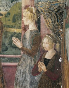 Italia, Región Piamonte, Provincia de Alessandria, Serralunga di Crea, Sacro Monte di Crea, Santuario de Santa María Asunta, Capilla de Santa Margarita de Antioquía, Fresco que representa a Paleólogo y Bernarda de Bosse. de Master of Crea
