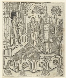 Dios muestra a Adán y Eva el Paraíso de Master of Delft (attributed to)