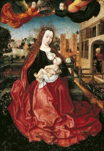 Madonna y el Niño coronados por dos ángeles de Master of Frankfurt