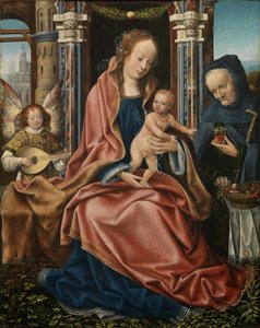 Tríptico de la Sagrada Familia con ángeles músicos. Panel central, ca. 1510-1520 de Master of Frankfurt