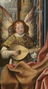 Tríptico de la Sagrada Familia con ángeles músicos. (detalle)
