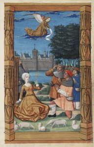 Anunciación a los pastores, de un libro de horas, c. 1485 de Master of Guillaume Lambert