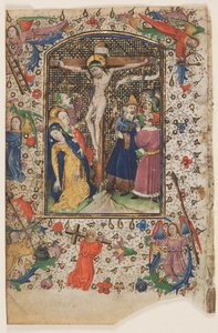 Hoja de un Libro de Horas: La Crucifixión de Master of Guillebert de Mets