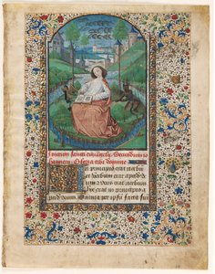 Hoja de un libro de horas: Juan en Patmos (1 de 2 hojas extirpadas)
