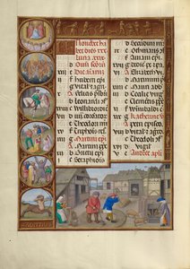 Página del calendario de noviembre; Trilla y alimentación del cerdo; Sagitario de Master of James IV of Scotland