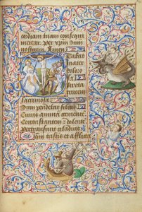 Inicial S: La Crucifixión con el corazón de la Virgen atravesado por una espada de Master of Jean Rolin II (Hand B)