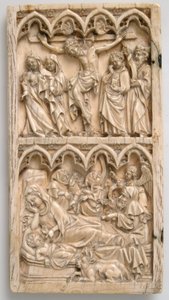Hoja de un díptico con la Crucifixión y la Natividad, alemán, ca. 1375-1400