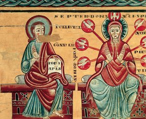 María recibiendo los dones del Espíritu Santo, detalle de Master of Lluca