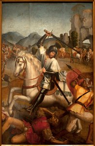 Saint Jacques combat les moures - Painting attribuee au maitre de Lourinha, oil on wood, circa 1520 (Santiago combatiendo a los moros, por el maestro de Lourinha, óleo sobre tabla, circa 1520) - Museo de Artes Antiguas de Lisboa (Portugal) de Master of Lourinha