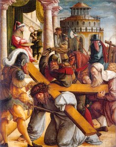 Alemán: Kreuztragung Christi und Handwaschung des Pilatus Cristo llevando la cruz y Pilato lavándose las manos de Master of Messkirch