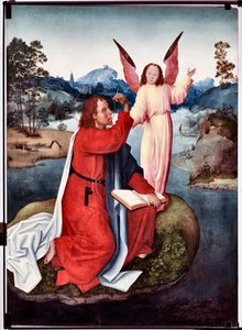 Episodio de la vida de San Juan Evangelista: "San Juan en Patmos" (Vida de San Juan evangelista, San Juan en Patmos) Pintura del maestro de San Juan evangelista (finales del siglo XV) Dim 120x90 cm Genes, Musei di Strada Nuo de Master of Saint John Evangelist
