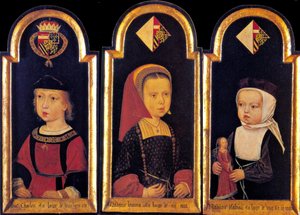 Archiduque Carlos, el futuro emperador del Sacro Imperio Romano Germánico Carlos V, con sus hermanas Leonor e Isabel a la edad de 2 años, 1502 de Master of St.Georgsgilde