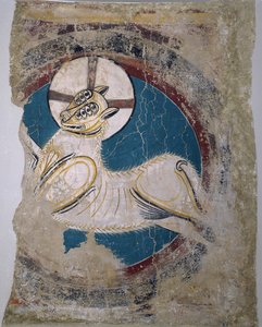 Apocalyptic Lamb (en Sant Climent de Tauell) - Master of Tahull (Master of Sant Climent de Tauell) (active 12th century) - ca 1123 - Fresco - 146x113 - Museo Nacional de Arte de Cataluña, Barcelona de Master of Tahull