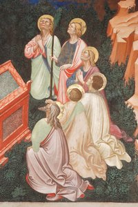 "Asunción de la Virgen" y "la Virgen María soltando el cinturón a Santo Tomás", Detalle de los apóstoles, c.1420 (fresco) de Master of Vignola