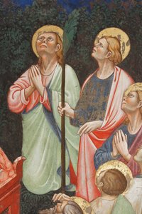 "Asunción de la Virgen" y "la Virgen María dejando caer el cinturón o Santo Cinturón a Santo Tomás", Detalle de apóstoles, c.1420 (fresco) de Master of Vignola