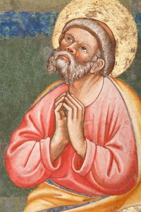 "El Pentecostés", Detalle con un santo rezando, c.1420 (fresco) de Master of Vignola