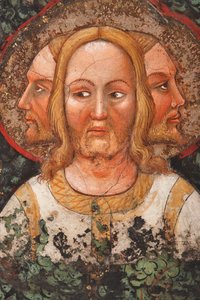 "La Trinidad de tres caras y el Árbol de la Vida", Detalle, c.1420 (fresco) de Master of Vignola