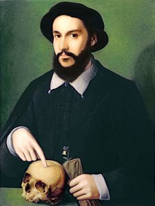 Retrato de un Caballero con su Mano Derecha Apuntando a una Calavera, c.1540