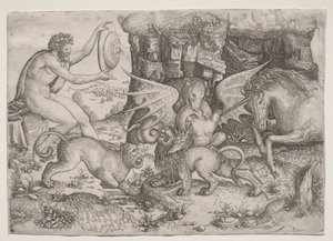 Tema alegórico: Combate de animales de Master of the Beheading of St. John
