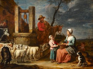 Familia campesina junto a un pozo de Master of the Béguins