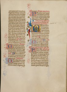 Inicial L: La Virgen en oración de Master of the Brussels Initials