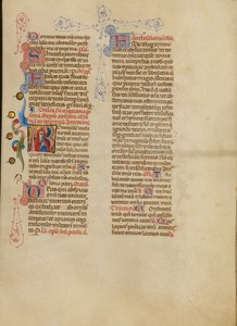 Inicial R: La Virgen en oración de Master of the Brussels Initials