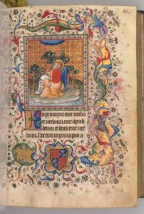 Horas de Carlos el Noble, rey de Navarra (1361-1425): fol.1r, San Juan Evagelista de Master of the Brussels Initials and Associates