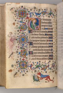 Horas de Carlos el Noble, rey de Navarra 1361-1425: fol. 102v, texto, c. 1405 de Master of the Brussels Initials and Associates