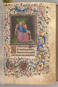 Horas de Carlos el Noble, Rey de Navarra 1361-1425: fol. 23r, San Lucas de Master of the Brussels Initials and Associates