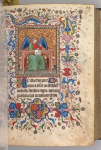 Horas de Carlos el Noble, Rey de Navarra 1361-1425: fol. 25a, San Mateo, c. 1405 de Master of the Brussels Initials and Associates