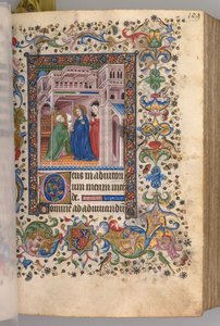 Horas de Carlos el Noble, Rey de Navarra 1361-1425: fol. 55r, La Visitación Laudes, c. 1405 de Master of the Brussels Initials and Associates