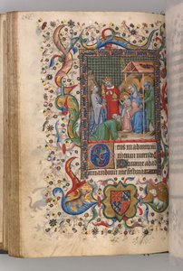 Horas de Carlos el Noble, Rey de Navarra 1361-1425: fol. 78v, Adoración de los Magos Sexta, c. de Master of the Brussels Initials and Associates