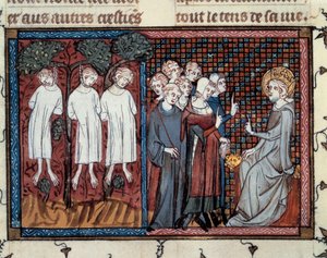 Ejecuciones ordenadas por Enguerrand IV de Coucy. Luis IX impartiendo justicia. Miniatura de Mahiet en 