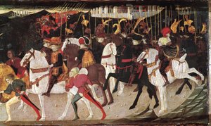 Decamerón de Boccaccio: historia de Alatiel, hija del sultán de Babilonia Beminedab (detalle) de Master of the Cassoni