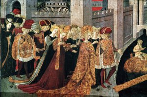 Decamerón de Boccaccio: el Chatelain Pericone recibe a Alatiel, hija del sultán de Babilonia Beminedab y su séquito en la isla de Mallorca