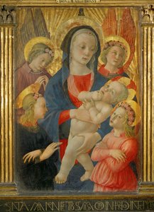 Virgen con el Niño, rodeada de cuatro ángeles ...