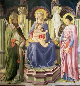 La Madonna y el Niño con San Clemente y San Justino de Master of the Castello Nativity