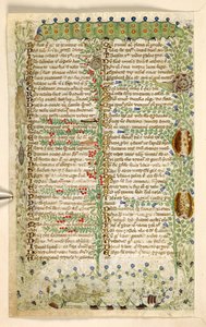 Agregar. 28841, f.2v: Orugas, caracoles y otros insectos, de un Tratado sobre las virtudes y los vicios, y una historia en prosa anónima de Sicilia (fragmento), c.1330-40 (vitela) de Master of the Cocharelli Codex