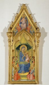 Virgen en trono entre dos ángeles, San Juan Bautista y San Pedro (pintura sobre madera) de Master of the Codex of Saint George