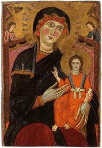 Madonna y niño entronizados con dos ángeles de Master of the Crucifix No. 434