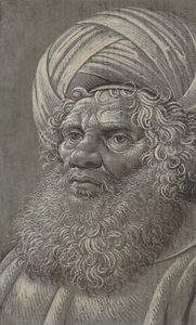 Cabeza de un hombre barbudo con turbante recto, escritura latina verso, ca. 1510 de Master of the Death of Absalom