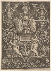 Un panel de ornamento, putti de pie sobre cornucopia en la sección inferior, 1530-60 de Master of the Die