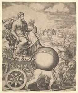 Cibeles en su carro tirado por dos leones