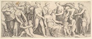La boda de Jasón y Creusa, a la izquierda Medea lleva a sus hijos, 1530-60